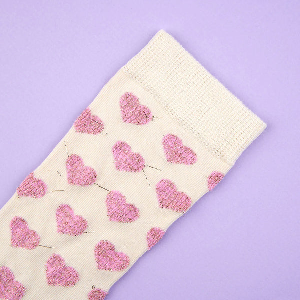 Chaussettes Coeur Rose à Paillettes