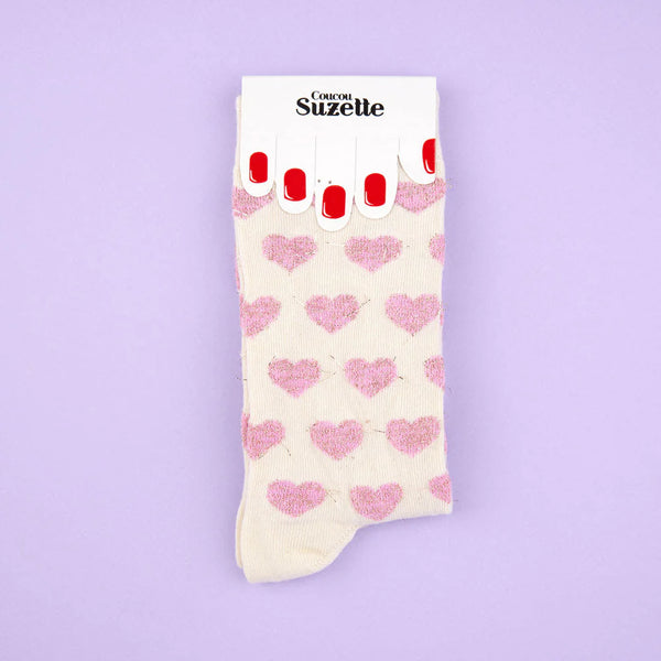 Chaussettes Coeur Rose à Paillettes