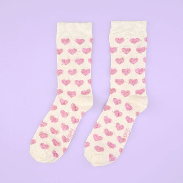 Chaussettes Coeur Rose à Paillettes