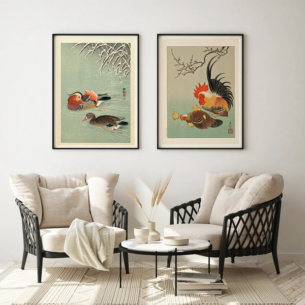Affiche Rooster with Hen and Chicks