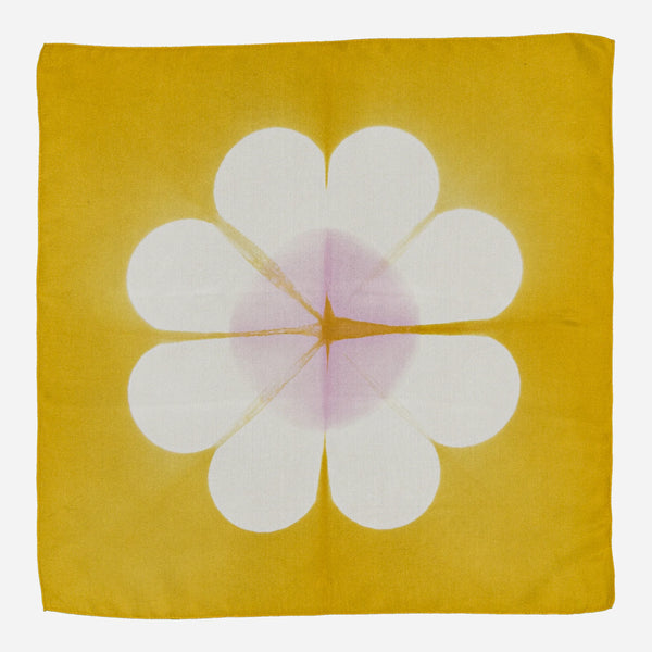 Carré Bandana Soie MARGUERITE - Anis/Lilac