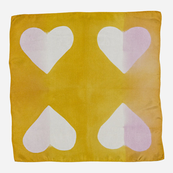 Carré Bandana Soie LOVE - Anis/Lilac