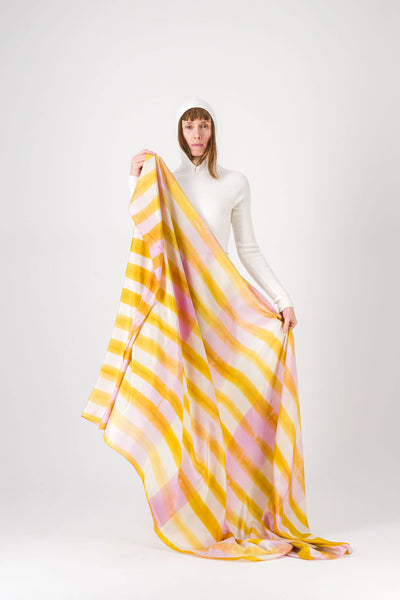 Grand Foulard Soie RAYURES - Anis/Lilac