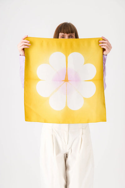 Carré Bandana Soie MARGUERITE - Anis/Lilac