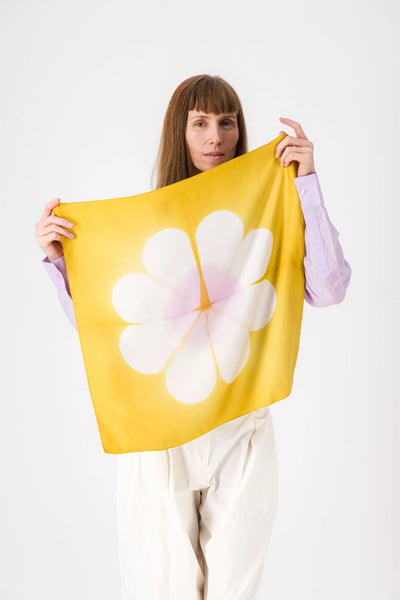 Carré Bandana Soie MARGUERITE - Anis/Lilac