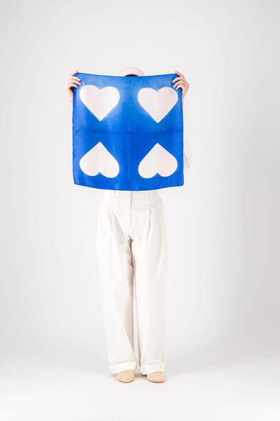 Carré Bandana Soie LOVE - Blue/Pink