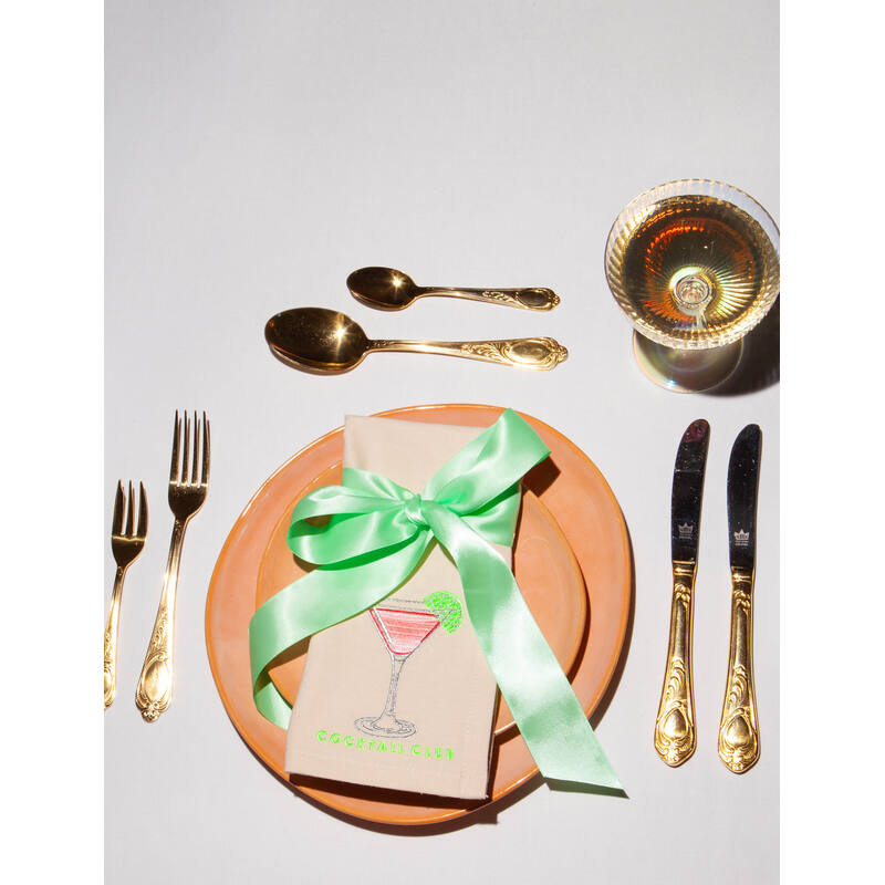 Serviettes en Coton Brodées Cocktail Club