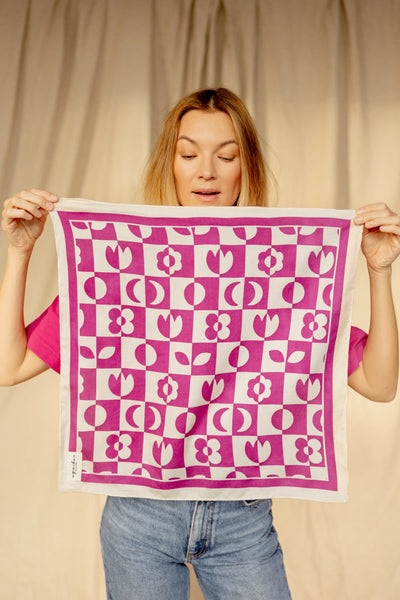 Petit Carré Damier Fuchsia