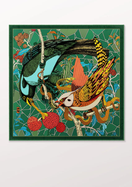 Carré de Soie - Eden Bird Green