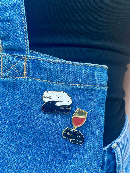 Pin's Chat Noir et Verre de Vin