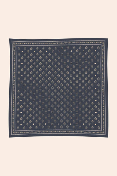 Grand Carré Coton Fleurs Indiennes Bleu