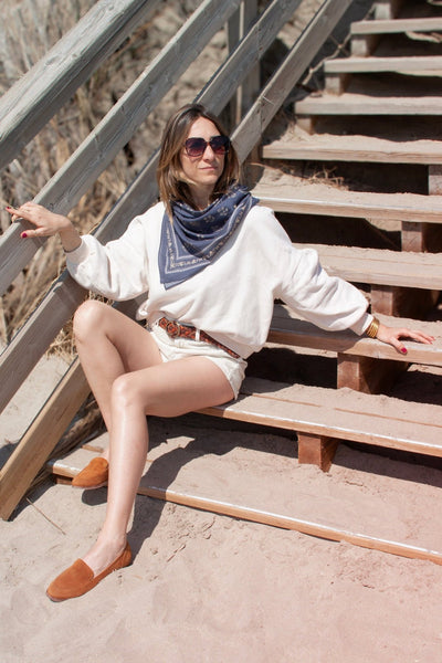 Grand Carré Coton Fleurs Indiennes Bleu