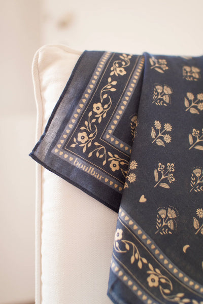 Grand Carré Coton Fleurs Indiennes Bleu