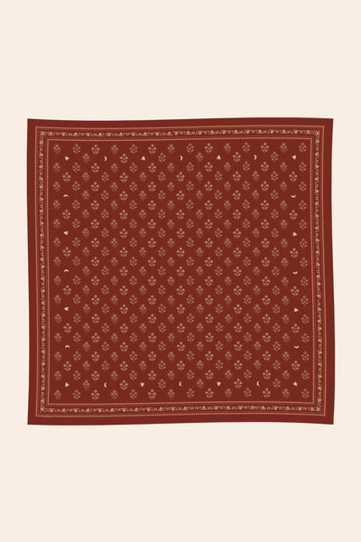 Grand Carré Coton Fleurs Indiennes Brique