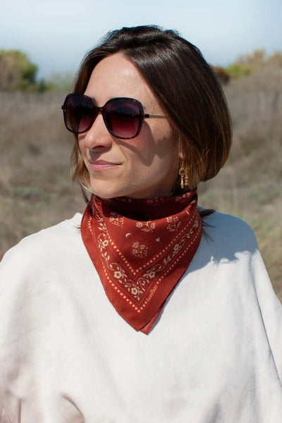 Petit Foulard Coton Fleurs Indiennes Brique
