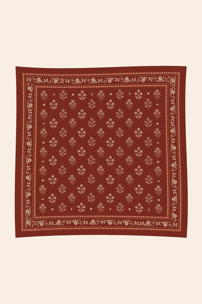 Petit Foulard Coton Fleurs Indiennes Brique