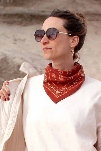 Petit Foulard Coton Fleurs Indiennes Brique