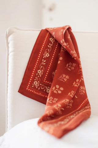 Petit Foulard Coton Fleurs Indiennes Brique