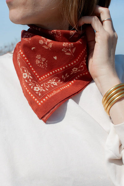 Petit Foulard Coton Fleurs Indiennes Brique