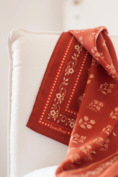 Grand Carré Coton Fleurs Indiennes Brique