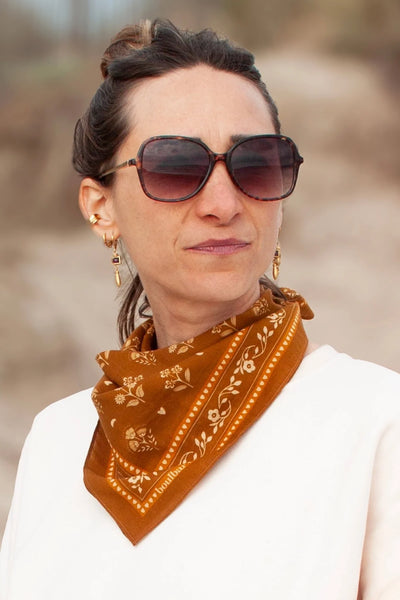 Petit Foulard Coton Fleurs Indiennes Safran
