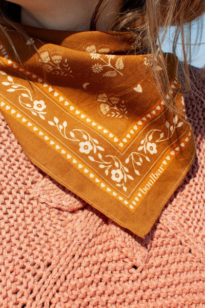 Petit Foulard Coton Fleurs Indiennes Safran