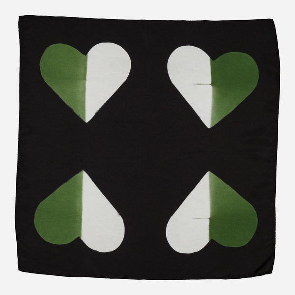 Carré Bandana Soie LOVE - Green/Black