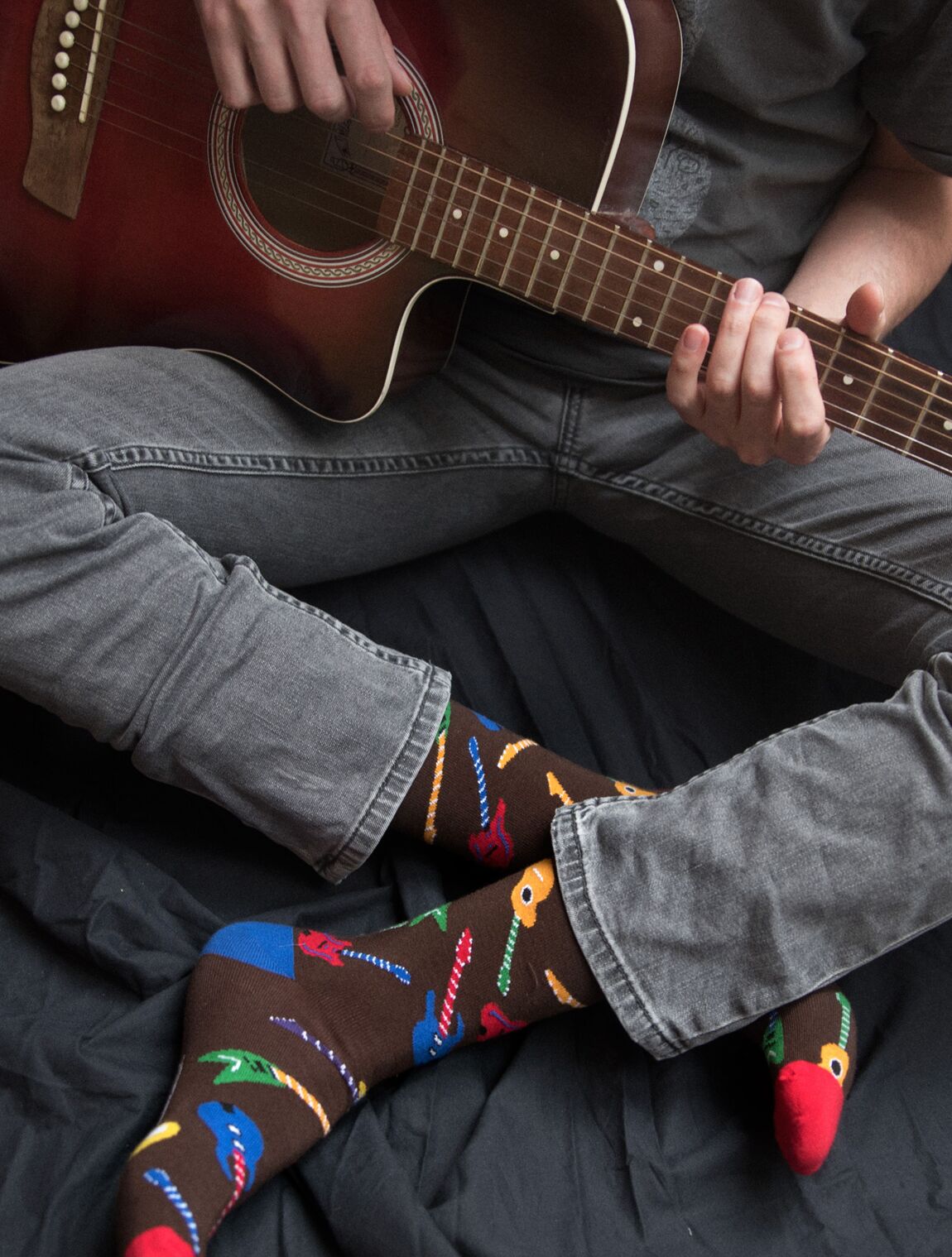 2 Paires Chaussettes Motif Guitare - Coton 80%, Tailles 41-46, Cadeau Musicien Homme/femme, Lavable Machine