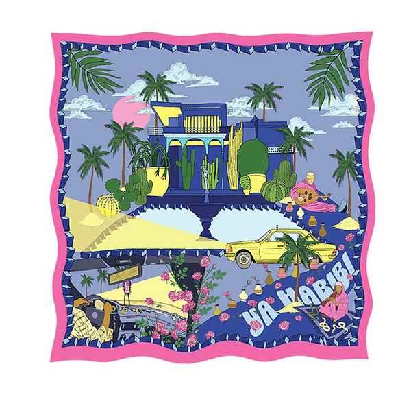 Carré de soie Bandana Jardin Bleu