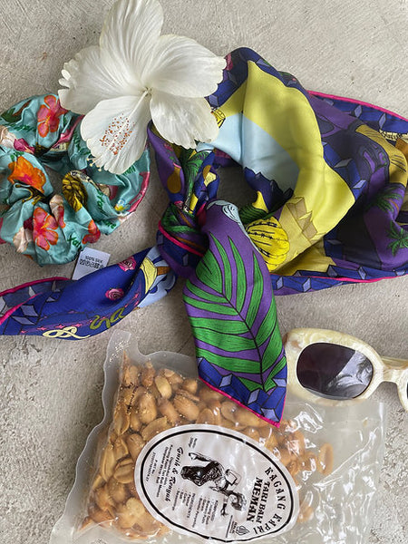 Carré de soie Bandana Jardin Bleu