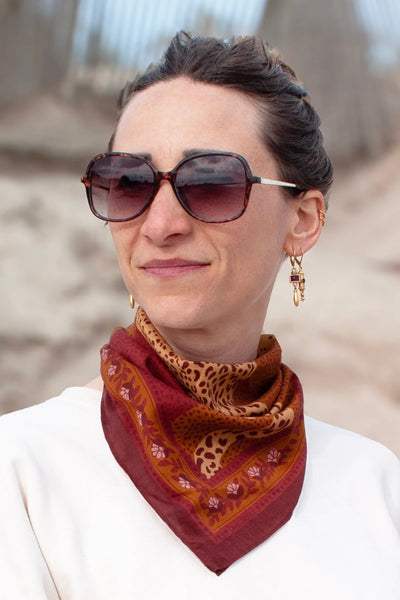 Petit Foulard Coton Léopards Camel