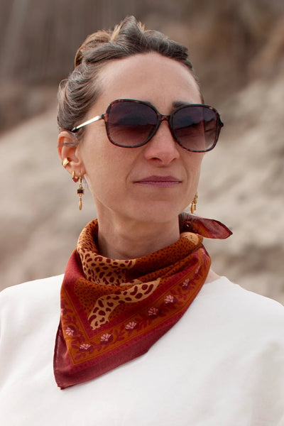 Petit Foulard Coton Léopards Camel