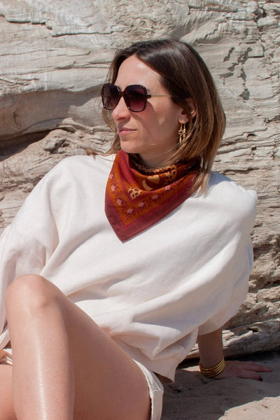 Petit Foulard Coton Léopards Camel
