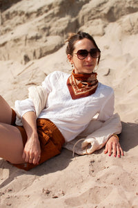 Petit Foulard Coton Léopards Crème
