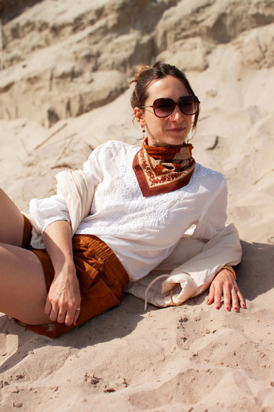 Petit Foulard Coton Léopards Crème