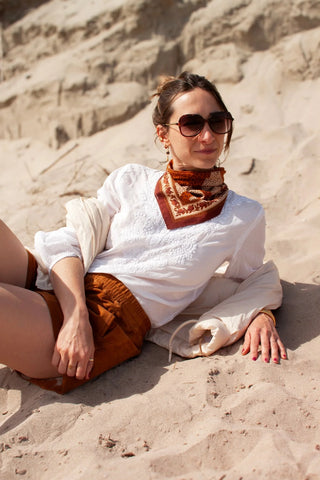Petit Foulard Coton Léopards Crème
