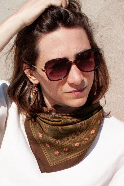 Petit Foulard Coton Léopards Kaki