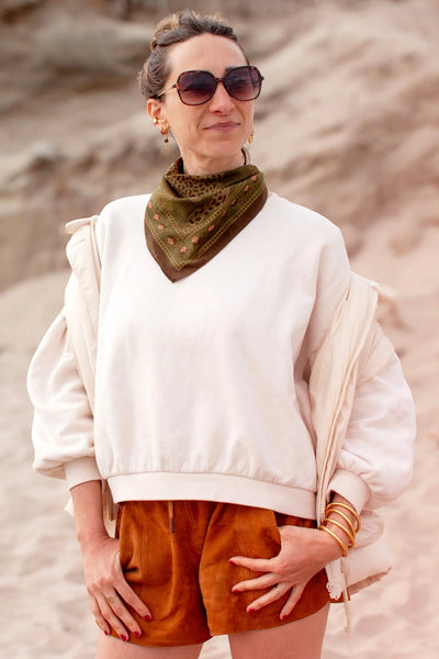 Petit Foulard Coton Léopards Kaki