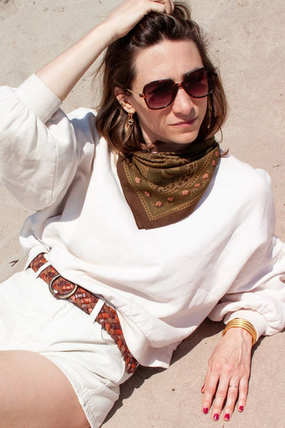 Petit Foulard Coton Léopards Kaki