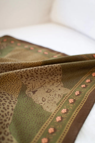 Petit Foulard Coton Léopards Kaki