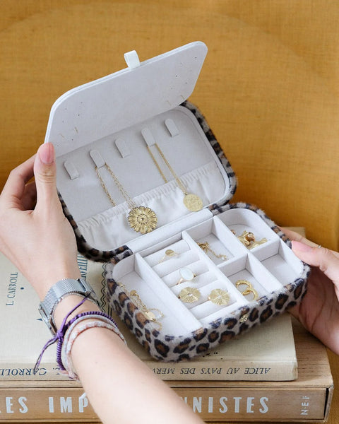 Boîte à Bijoux de Voyage Brigitte - Velours Léopard