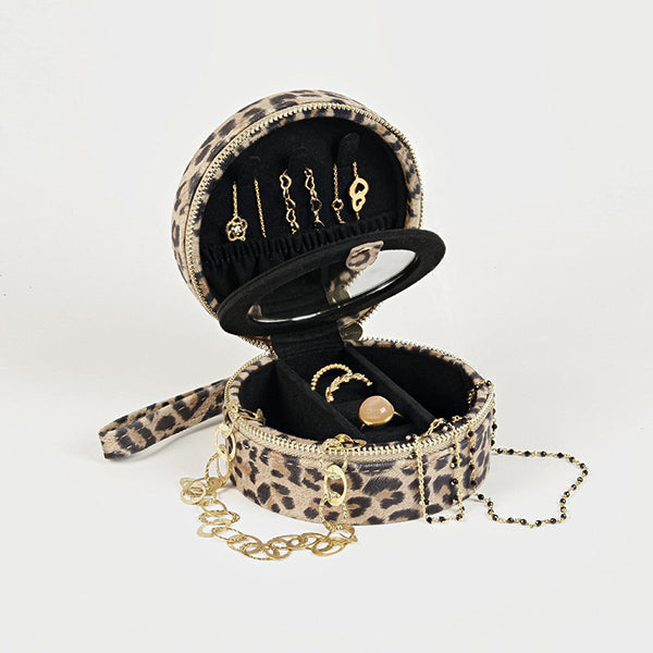 Boîte à Bijoux Ronde avec Miroir - Léopard