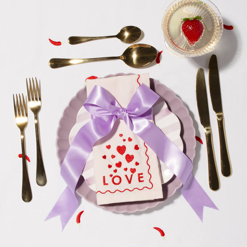 Serviettes en Coton Brodées Love