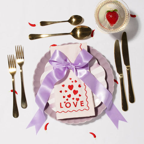 Serviettes en Coton Brodées Love