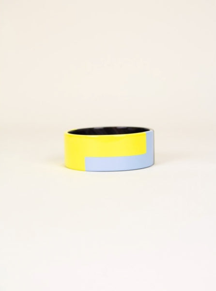 Bracelet large en laque bicolore Jaune/Bleu