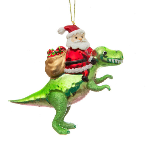 Décoration Père Noël chevauchant un Dinosaure