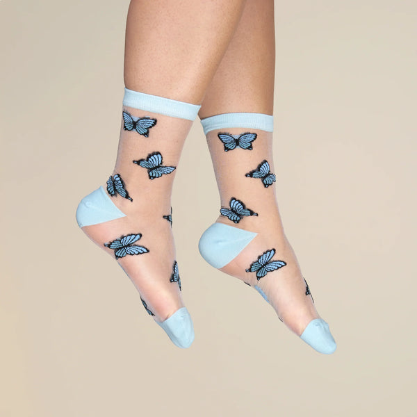 Chaussettes Transparentes Papillon Bleu