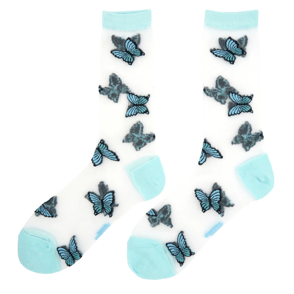 Chaussettes Transparentes Papillon Bleu