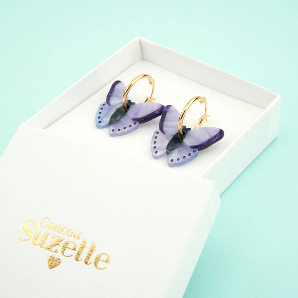 Boucles d'oreilles Papillon Mauve