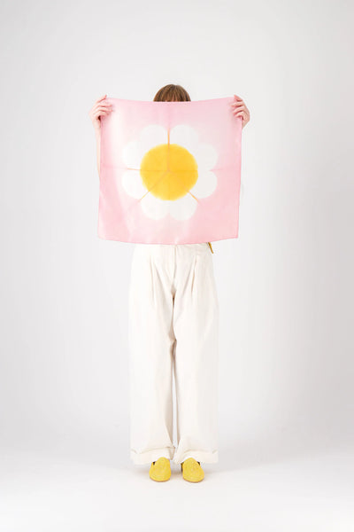 Carré Bandana Soie MARGUERITE - Pink/Anis